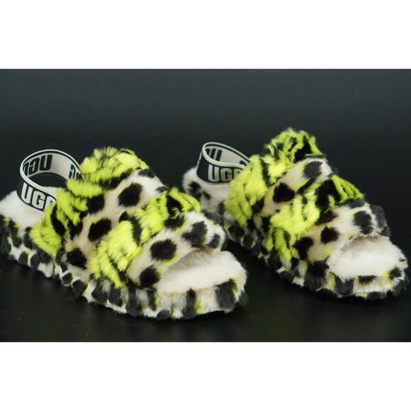 UGG Fluff Yeah Animalia Slingback Sandals Slipper SZ 7 New Leopard green - Picture 7 of 11